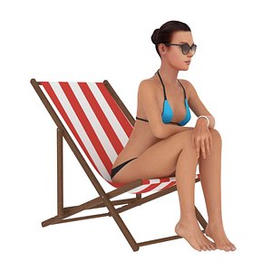 3D girl sitting beach chair