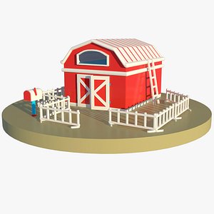 toy barn fence mailbox 3D model