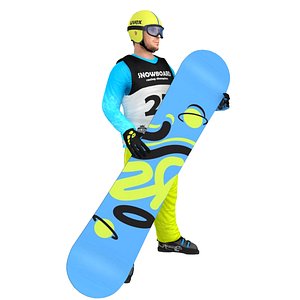 rigged snowboarder board 3D model