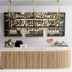 Bar counter with alcohol in a restaurant