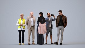 3D Basics0831 - A set containing 5 models of male and female people standing in casual attire in public