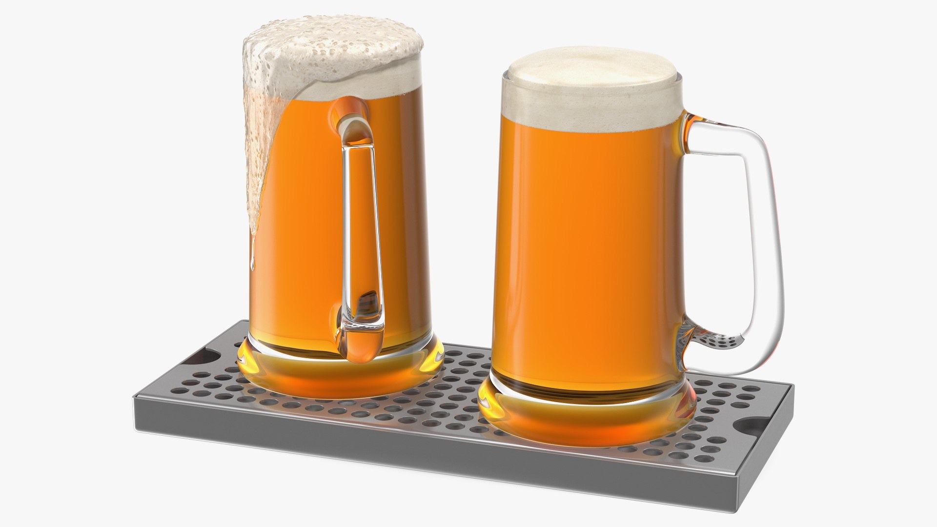 Stainless Steel Drip Tray with Beer Mugs 3D model preview