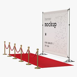 Mockup Press Wall with Red Carpet Barrier Event 3D model