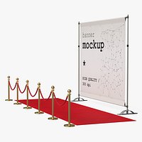 Mockup Press Wall with Red Carpet Barrier Event