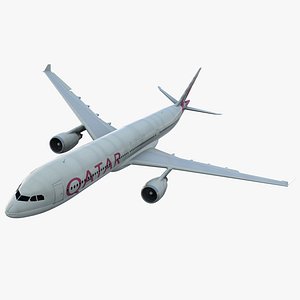 Jet Airliner Airbus A330-300 Qatar Rigged 3D Model