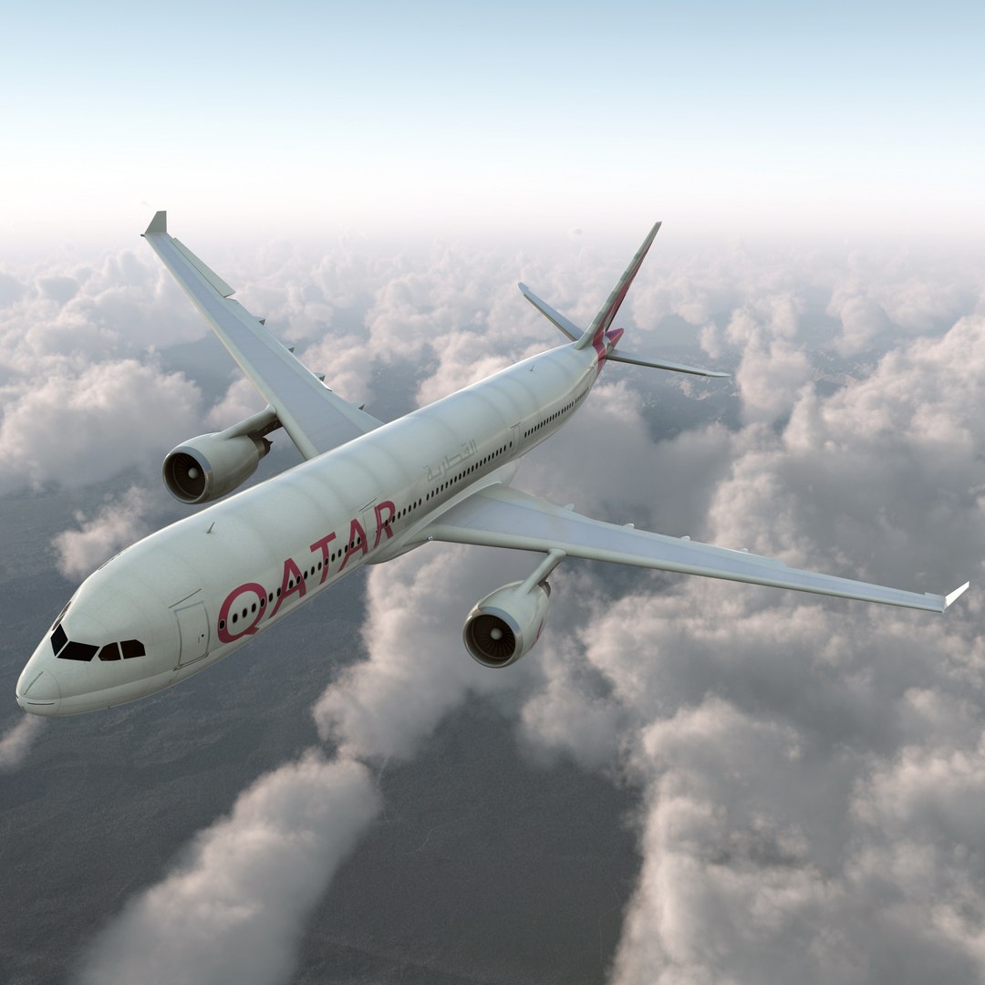 Jet Airliner Airbus A330-300 Qatar Rigged 3D Model 3D model preview