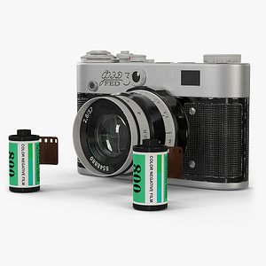 Vintage FED Film Camera with Film Rolls Fur