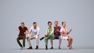 Basics0263 - A set containing 5 models of male and female adults sitting in casual attire in home se 3D