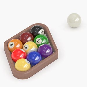 9 billiard balls in random position with rack  cue ball