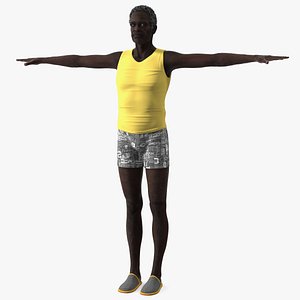 3D Black Elderly Man in Pajamas T-Pose model