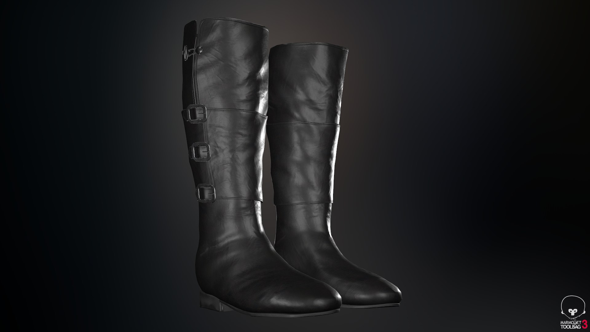 3D model black leather boots 1 https://p.turbosquid.com/ts-thumb/nH/GPvwF4/Qf2QCpfX/screenshot029/png/1539204322/1920x1080/fit_q87/369e1bfdb7911e47b9a7701f5962369707640147/screenshot029.jpg
