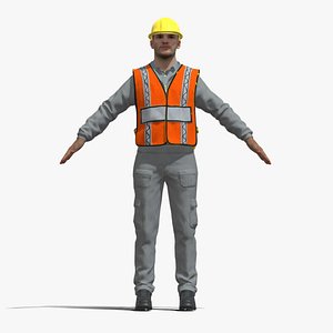 3D model A-Pose Rigged Construction Worker - Full Body  Face Rig