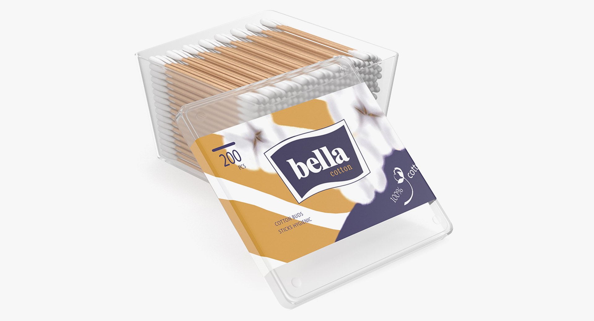 Cotton Wooden Swabs in Square Box 3D Model 3D model preview
