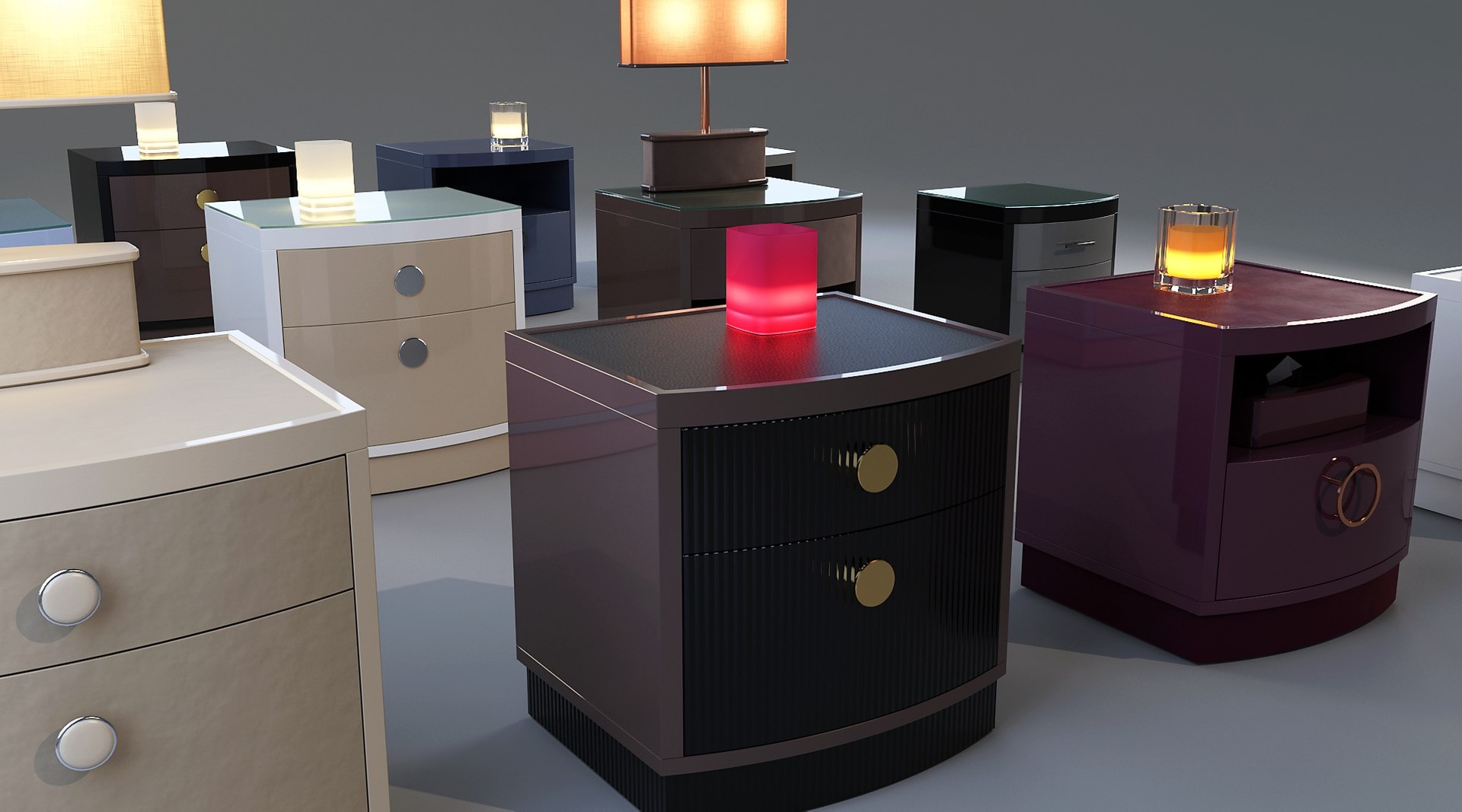 Set Of 12 Bedside Tables Cupboards CODs With Table Lamps And ...