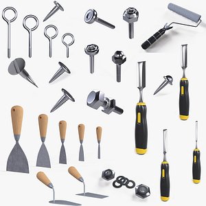 Screw - Nuts - Wood Chisel - Paint Roller - Scraper Paint Collection model