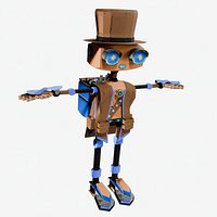 Low-Poly Steampunk Robot Character with Top Hat