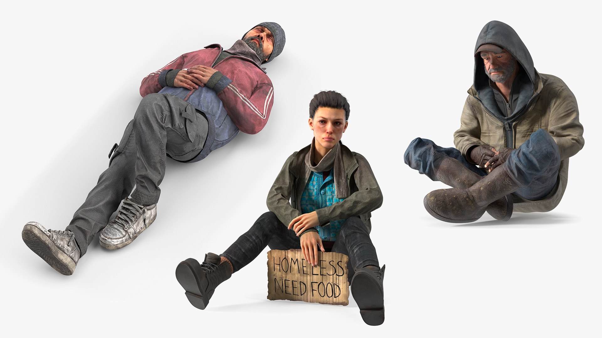 3D Resting Homeless Men Collection Model - TurboSquid 2346587