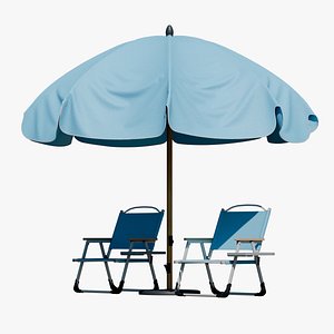 3D Beach Chair  Umbrella Set