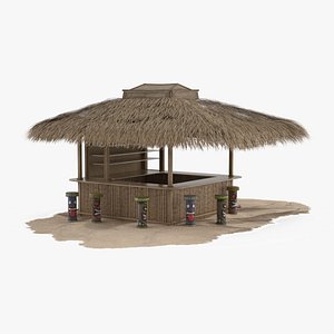 Faded Bamboo Bar with Worn Thatch and Tribal Seating Brown Old