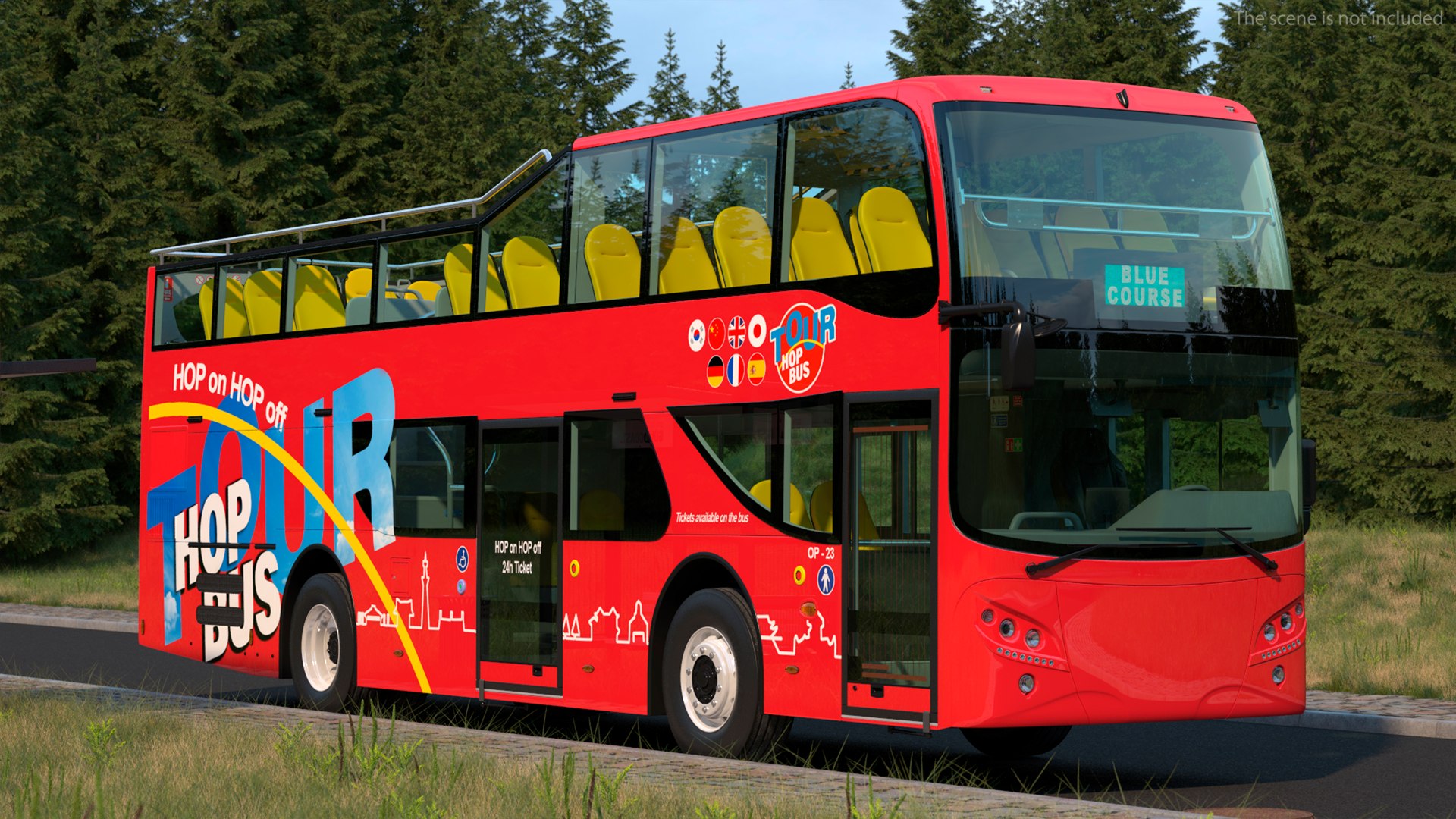 Open Air Double Decker Hop-On Hop-Off Tour Bus Rigged for Cinema 4D 3D model preview