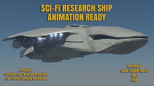 Sci-Fi Research Space Craft 3D Detailed Model Animated
