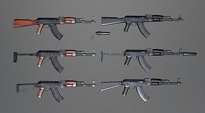 3D model AK74 Russian Game Ready 6 Variations