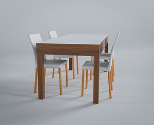 3D Brownwood Dining Table Set