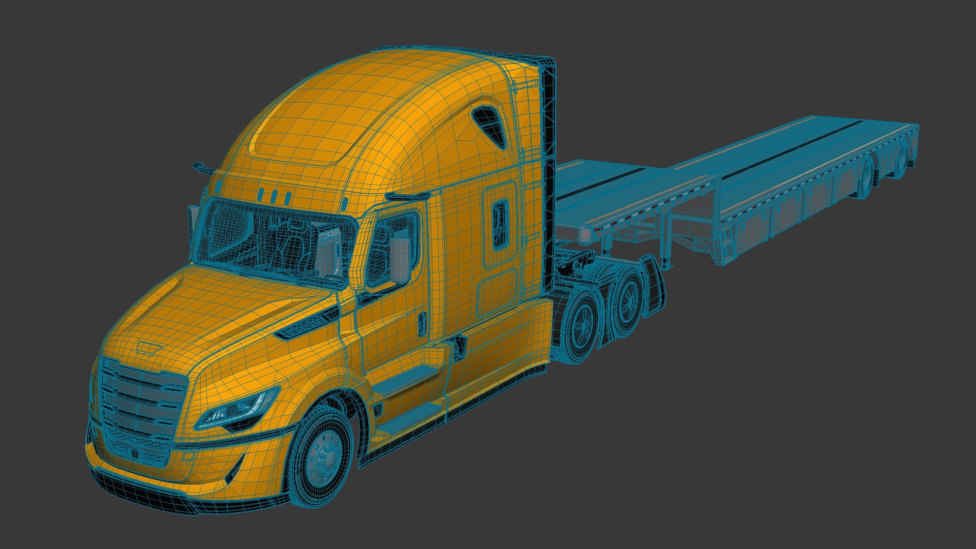 Semi Truck Sleeper Cab Generic Flatbed Trailer 01 model https://p.turbosquid.com/ts-thumb/nJ/W86uft/hw/semitrucksleepercabgenericflatbedtrailer01_05/jpg/1783422144/1920x1080/fit_q87/c0cf2fc4fa6b46ff449527f47d327c4579809124/semitrucksleepercabgenericflatbedtrailer01_05.jpg