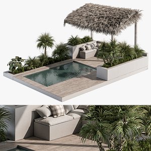 Backyard and Landscape Furniture with Pool 05 3D model