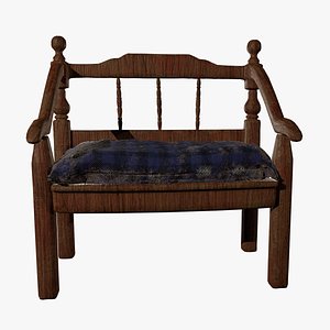 3D Rustic Wooden Chair with Cushion - 3D Model