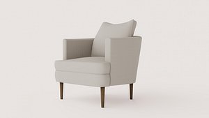 Contemporary Upholstered Armchair with Wooden Legs 3D
