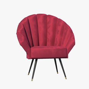 velvet red scalloped armchair 3D model