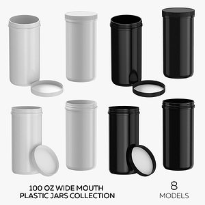 3D 100 oz Wide Mouth Plastic Jars Collection - 8 models model