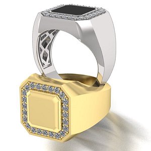 3D signet mens ring with black onyx three options