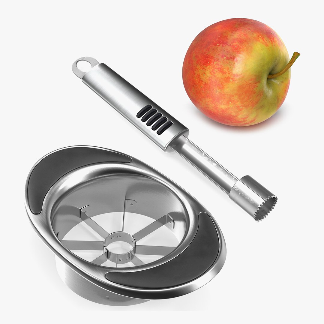 Apple with Stainless Slicers Collection 3D model preview