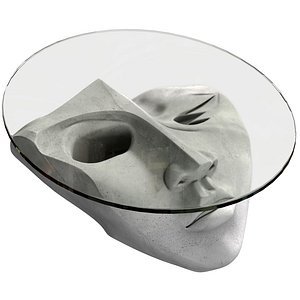 3D Oval coffee Table with glass top and base head sculpture 3D model