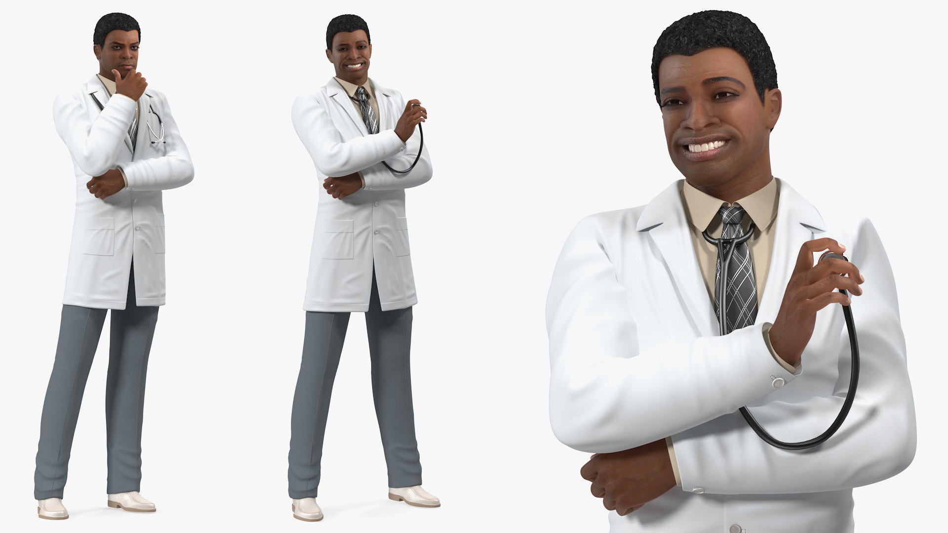 Light Skin Black Male Doctor Rigged for Maya 3D model preview