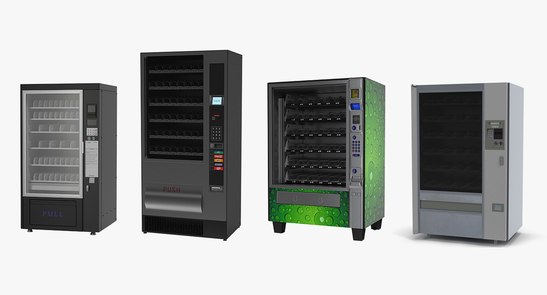 3D vending machines https://p.turbosquid.com/ts-thumb/nL/RskMNi/D5QvbVSk/vendingmachinescollectionmb3dmodel002/jpg/1549425542/1920x1080/fit_q87/93dedaa560536f617754c37f372f82681e65a26a/vendingmachinescollectionmb3dmodel002.jpg