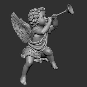 3D sleeping cherub angel nestled inside a blooming flower model