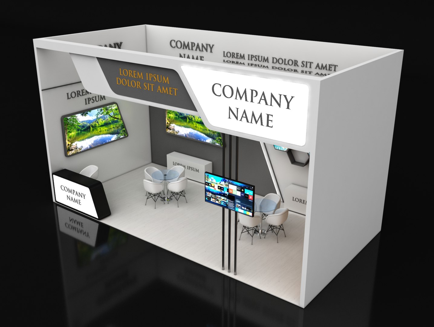 Booth Exhibition Stand Stall 4X8m Height 450 Cm 1 Side Open Model ...