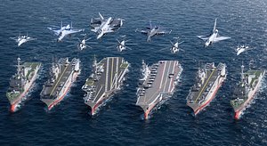 Naval Fleet and Strike Fighter Collection  Aircraft Carriers Warships  4 Jets 3D