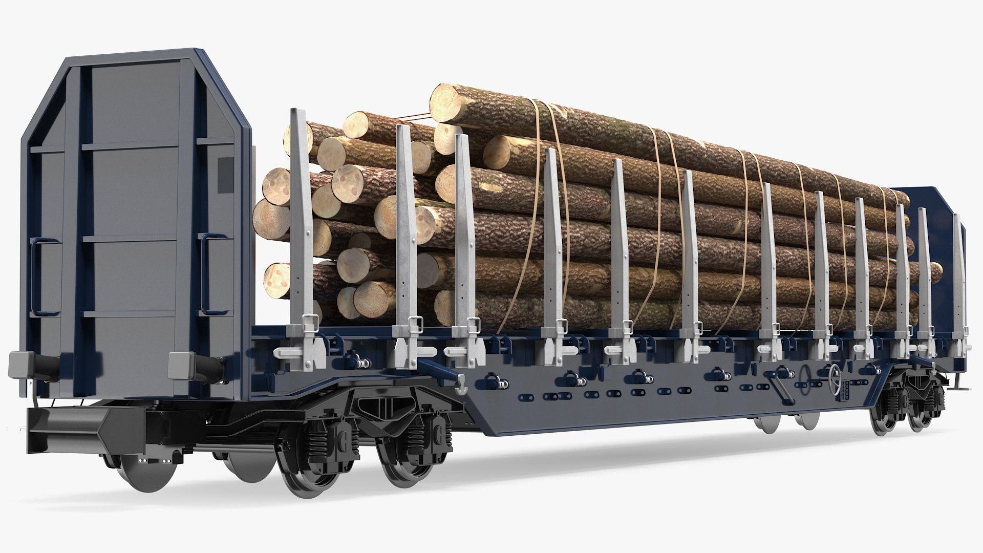 Stake Wagon Loaded with Big Logs 3D model preview