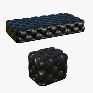 Chesterfield Realistic Sofa Ottoman