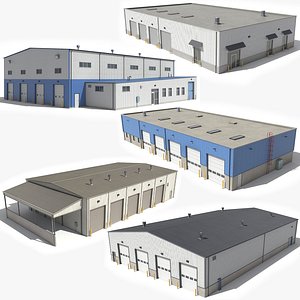 5 Industrial Buildings Collection PBR Low Poly