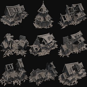 WOODEN CHURCH RUINS RUIN MEDIEVAL BUILDING AAA COLLECTION model