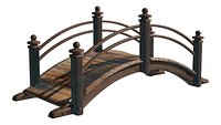 Timber Arch Bridge 3D Model - Wooden Garden Footbridge with Post Railings for Pond Scene