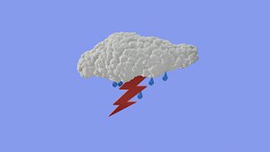 cloud with lightning and water 3D