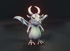 Cartoon Silver Dragon Animated Low-poly 3D Model