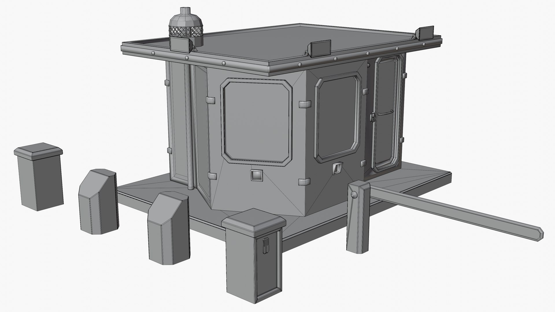 Guard booth 3D model https://p.turbosquid.com/ts-thumb/nN/B2C58Y/Yx/wireframe/jpg/1724366323/1920x1080/fit_q87/164d46b528d44160418bd81f2157621768a0feee/wireframe.jpg