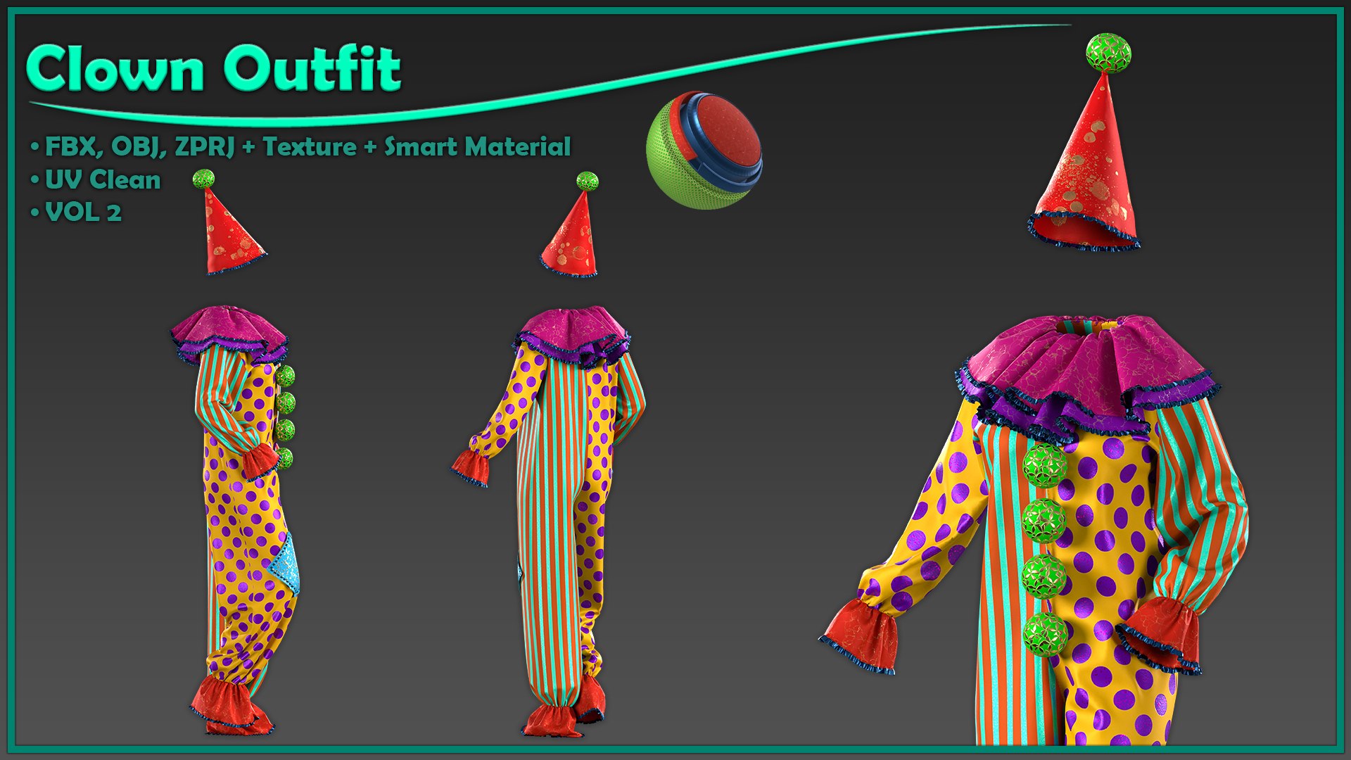 Female Clown Outfit With Texture And Smart Material 3D Model ...